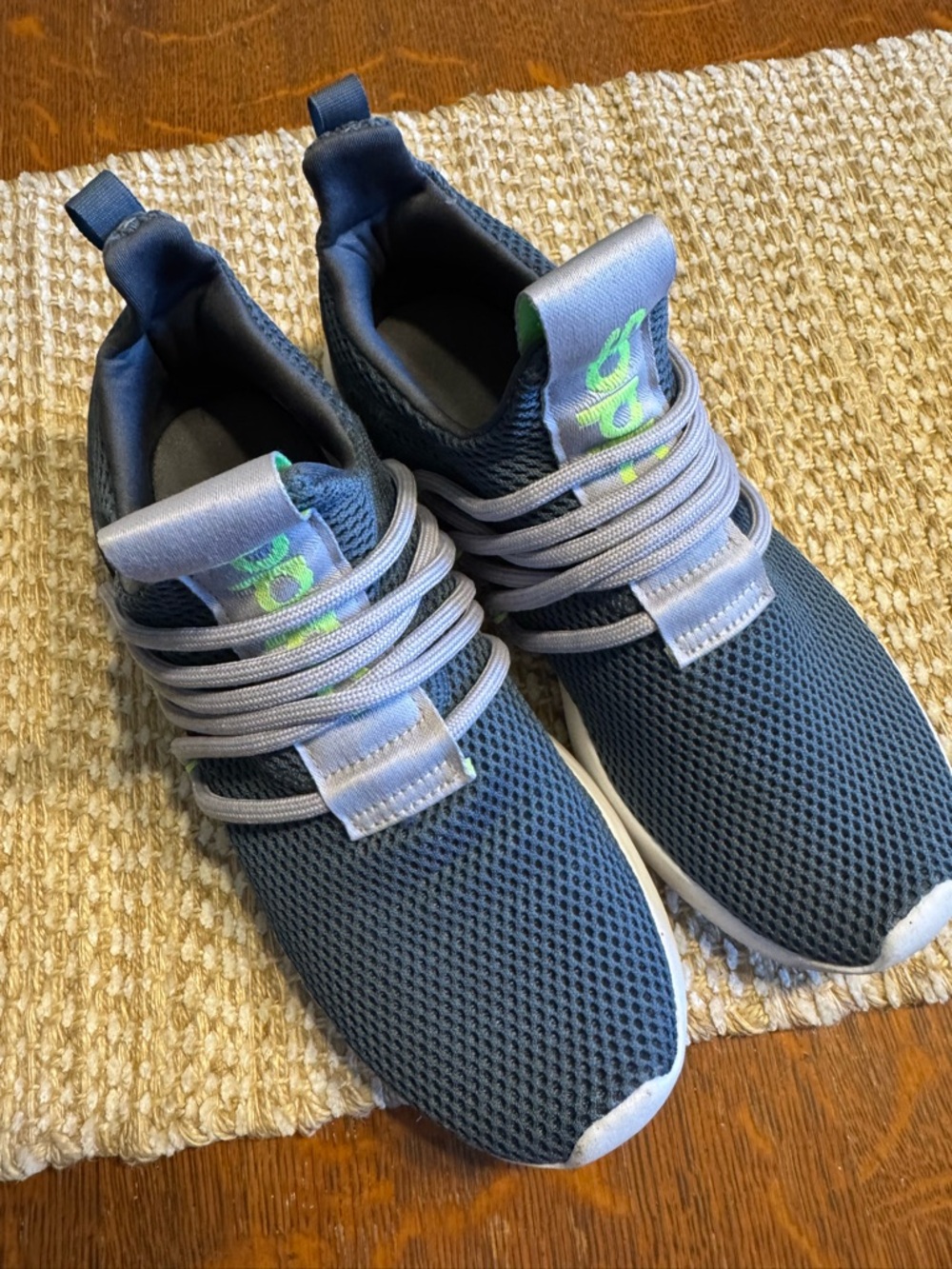 adidas Kids Navy Mesh Sneakers with Lime Accent